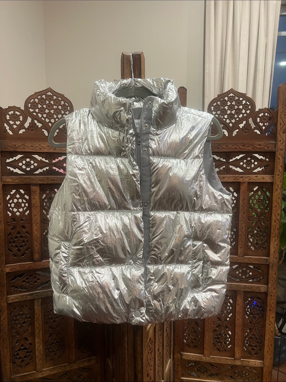 Evereve Metallic Silver Puffer Vest
